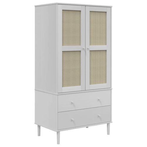 Armoire Senja Aspect Rotin Blanc 90x55x175cm Bois Massif Pin