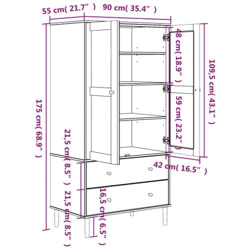 Armoire Senja Aspect Rotin Blanc 90x55x175cm Bois Massif Pin