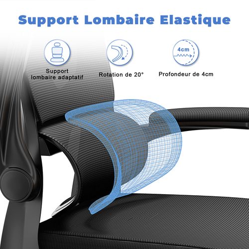 Chaise d'ordinateur pivotante avec fonction berçante et support lombaire adaptatif, noir