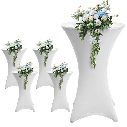 Lot De 5 Housses Pour Table Haute Pliante 105 Cm Blanches Ø80 Cm