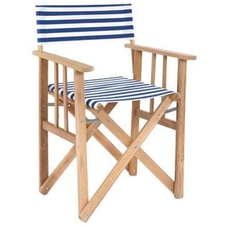 Fauteuil Pliable Réalisateur En Eucalyptus Rayé Bleu Et Blanc