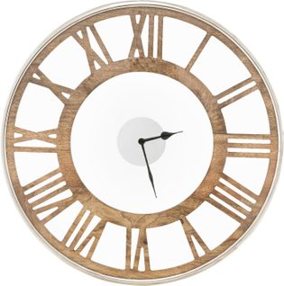 Horloge Murale Silencieuse De 51 Cm, Grande Horloge Ronde Pour Chambre Bureau Salon, Bois Naturel