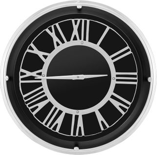 Horloge Murale Silencieuse De 45 Cm, Grande Horloge Ronde Pour Chambre Bureau Salon, Noir+argent