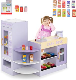 Épicerie Enfants En Bois Avec 13 Accessoires et Distributeur Automatique, Marchande Enfants