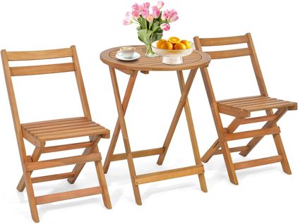 Ensemble table et chaises pliables en bois d'acacia, ensemble de meubles de patio (naturel)