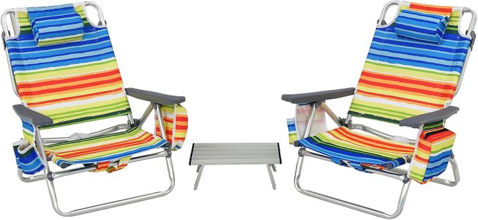 Lot De 2 Chaises De Plage Pliante Avec Table Enroulable En Aluminium, Charge Max 136 Kg(calicot)