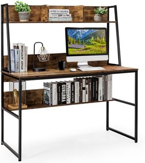 Bureau Avec Bibliothèque, Table D’ordinateur 120 X 55 Cm, 57 X 120 X 139,5 Cm (marron Rustique)