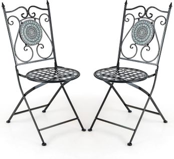 Lot De 2 Chaises De Jardin En Mosaïque Cadre En Métal, Chaises De Bistro Pliante Charge 150 Kg