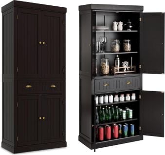 Armoire Cuisine, Buffet Cuisine Rangement 4 Portes Avec Grand Tiroir, 4 Étagères Réglables(marron)