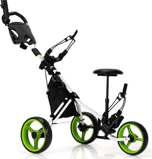 Chariot De Golf à 3 Roues Pliable,avec Porte-gobelet,porte-parapluie Et Siège Réglables(vert+noir)