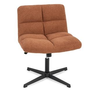 Fauteuil De Salon En Tissu Bouclette, Chaise Coiffeuse à Pieds Croisés Métal, Charge 150 Kg, Marron