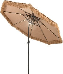 Parasol De Jardin Exterieur Φ 292 Cm, 12 Couches De Paille Pe Et Lumières LED Solaire Naturel