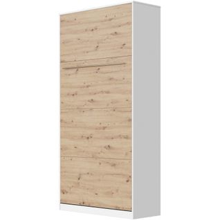 Armoire Lit Escamotable 90x200 cm Vertical Mural Supérieur Blanc/chêne Sauvage