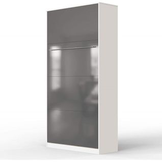 Armoire Lit Escamotable 90x200 cm Vertical Mural Supérieur Blanc/anthracite Brillant