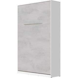 Armoire Lit Escamotable 120x200 cm Vertical Mural Supérieur Blanc/béton