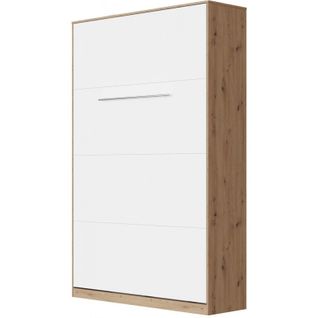 Armoire Lit Escamotable 120x200 cm Vertical Mural Supérieur Chêne Sauvage/blanc