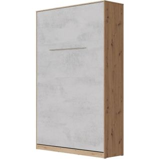 Armoire Lit Escamotable 120x200 cm Vertical Mural Supérieur Chêne Sauvage/béton