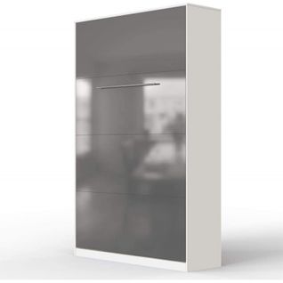 Armoire Lit Escamotable 120x200 cm Vertical Mural Supérieur Blanc/anthracite Brillant