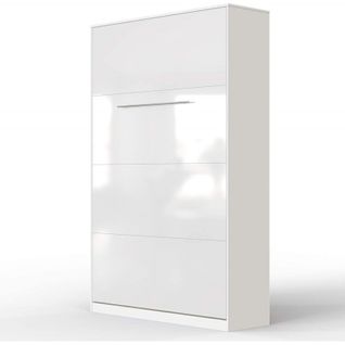 Armoire Lit Escamotable 120x200 cm Vertical Mural Supérieur Blanc/blanc Brillant