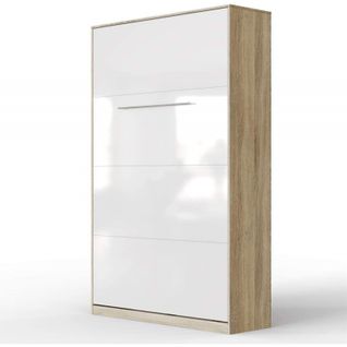 Armoire Lit Escamotable 120x200 cm Vertical Mural Supérieur Chêne Sonoma/blanc Brillant