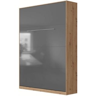 Armoire Lit Escamotable 140x200 cm Mural Supérieur Vertical Chêne Sauvage/anthracite Brillant