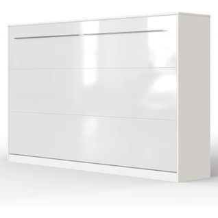 Armoire Lit Escamotable 120x200 cm Supérieur Horizontal Mural Blanc/blanc Brillant