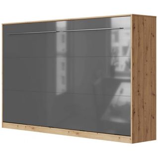 Armoire Lit Escamotable 120x200 cm Supérieur Horizontal Mural Chêne Sauvage/anthracite Brillant