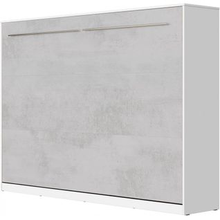 Armoire Lit Escamotable 140x200 cm Supérieur Horizontal Mural Blanc/béton