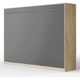 Armoire Lit Escamotable 140x200 cm Supérieur Horizontal Mural Chêne Sonoma/anthracite