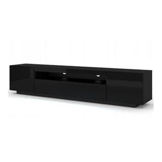 Meuble TV Noir Brillant Avec LED 200x42x37cm Aura Meuble Sur Pied Ou A Suspendre Meuble Hi-fi