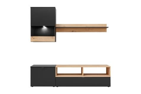 Ensemble Meuble TV Nano Noir Mat Et Bois Artisana 175 Cm