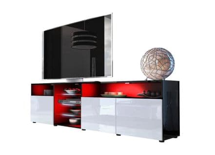 Meuble TV Massimo 200 Cm Noir Mat Et Portes Blanc Laquées LED Rgb