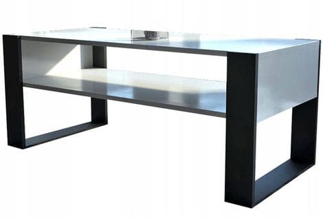 Table Basse Lovy Blanc / Noir - Style Industriel - 120cm X 64 Cm