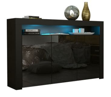 Buffet Jive 145 Cm Portes Noir Laquées Avec LEDs