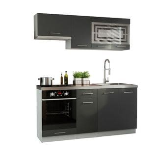 Cuisine Giovanna 6 Éléments - Graphite Mat 1m80 Portes Vitrées Four Encastrable