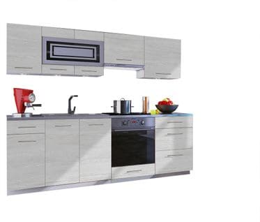 Cuisine Giovanna 8 Éléments - Bois Blanchi 2m40 Casserolier Four Encastrable