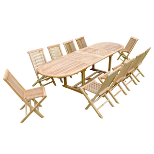 Salon De Jardin Teck Massif 10-12 Personnes - Table Ovale + 10 Chaises Kajang