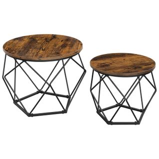 Tables Basses, Lot De 2, Bouts De Canapé, Marron Rustique Et Noir