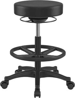 Tabouret De Travail, Tabouret Dynastique Ergonomique, Avec Repose-pieds Circulaire Réglable, Noir