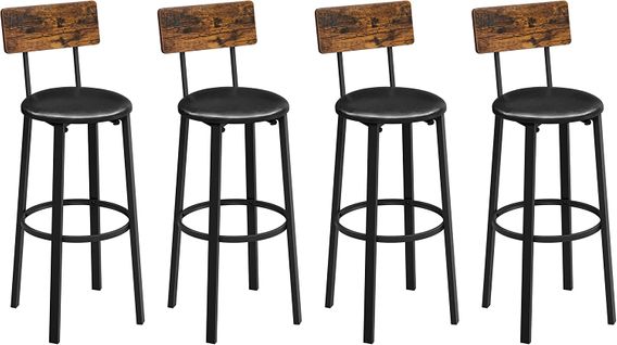 Lot De 4 Tabourets De Bar Repose-pieds, Pour Cuisine, Marron Rustique, 39 x 39 x 100 cm