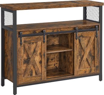 Buffet avec 2 Portes, Étagères Réglables, 100 x 33 x 80 cm, Style Industriel, Marron Rustique, Noir