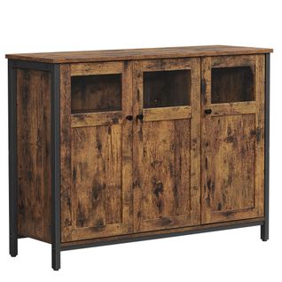 Buffet, Avec Placard 3 Portes, Cadre En Acier, Style Industriel, Marron Rustique Et Noir