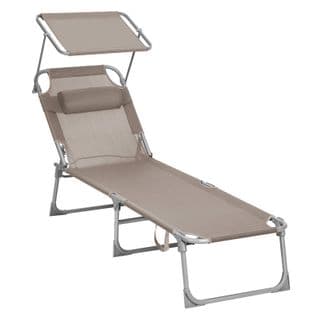 Chaise Longue, Avec Appui-tête, Dossier Et Parasol Inclinables, Léger, Pliable, Charge 150 Kg, Taupe