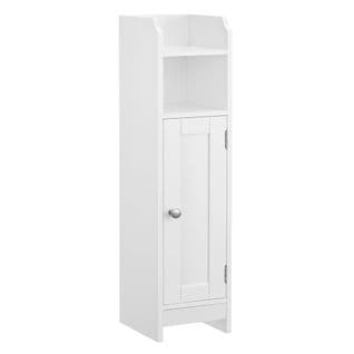 Armoire De Salle De Bain, Étagères Réglables, 1 Porte, 18 X 20 X 80 Cm, Blanc