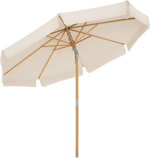 Parasol 3 M, Ombrelle Octogonal, Protection Solaire, Anti-uv, Mât Et Baleines En Bois, Beige