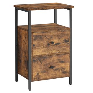 Table De Chevet, 2 Tiroirs, Style Industriel, 38 x 28 x 60 cm (L x l x H), Marron Rustique Et Noir