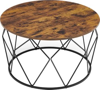 Table Basse Ronde, Cadre En Acier, Pour Salon, Chambre, Bureau, Marron Rustique Et Noir