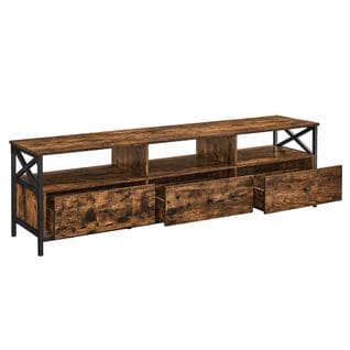 Meuble TV Pour TV Jusqu'à 75 Pouces, Avec 3 Tiroirs, 40 X 178 X 50 Cm, Cadre En Acier, Marron Rustiq