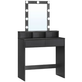 Coiffeuse, Miroir LED, 2 Tiroirs Et 3 Compartiments, Style Moderne, Noir 80 X 40 X 145 Cm