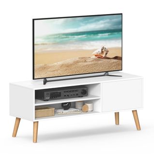 Meuble TV, Pour Télévision Jusqu'à 55 Pouces, Longueur 120 Cm, Style Rustique, Blanc